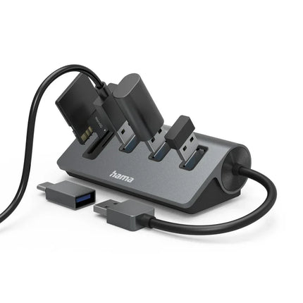 Hama 5 Port USB Hub + Card Reader, 3x USB-A, SD/microSD + USB-C Adapter