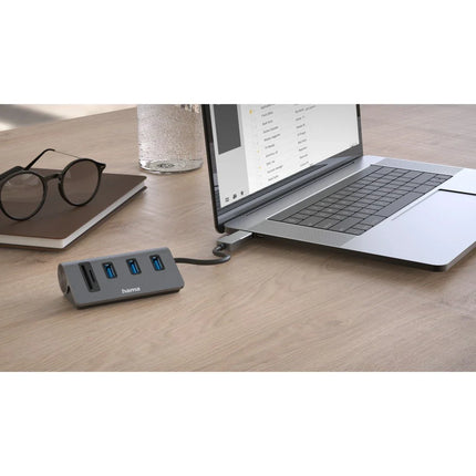 Hama 5 Port USB Hub + Card Reader, 3x USB-A, SD/microSD + USB-C Adapter