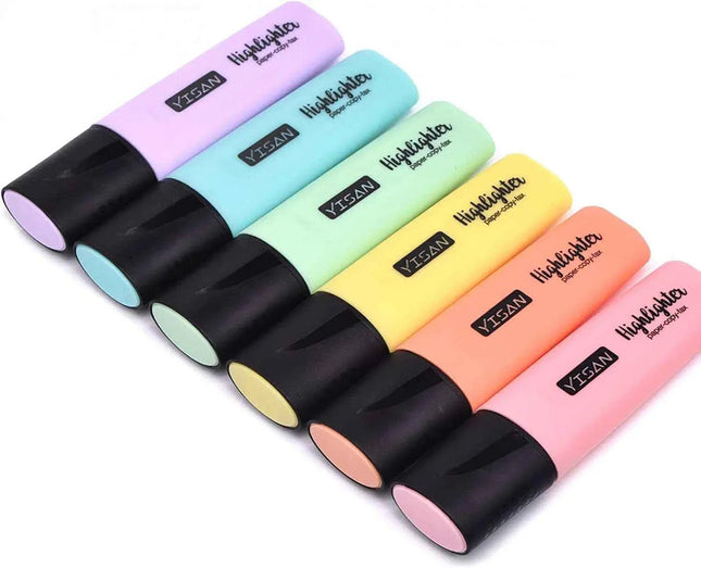 YISAN Bright Pastel Highlighters 6-Color Set for Creative Colourful Marker Set