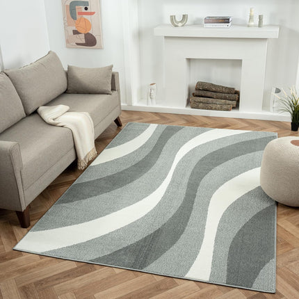 Medium Area Rug 160x230cm Swirl Pattern Vibrant Short Pile Natural