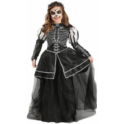 Girls Skeleton Princess Fancy Dress Costume Scary Halloween Forever Young