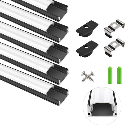 LightingWill 5-Pack LED Aluminum Channel, 3.3ft U-Shape, Black with Accessories