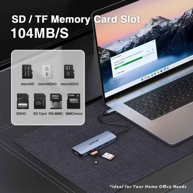 USB-C Laptop Dock with 4K HDMI USB 3 SD/TF Readers 6-in-1 for Mac Windows Linux