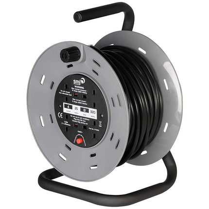 SMJ Electrical 25m 4-Socket 13A Heavy Duty Steel Frame Extension Cable Reel