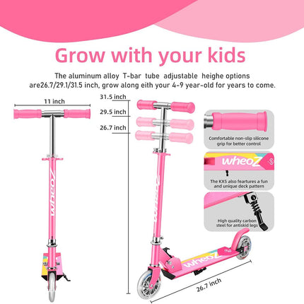 Kids Kick Scooter 2 Wheel Folding with LED Light Up Wheels WheoZ