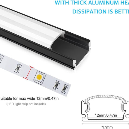 LED Aluminum Profile Channel U Shape 1m Black Diffuser 6 Pack LightingWill
