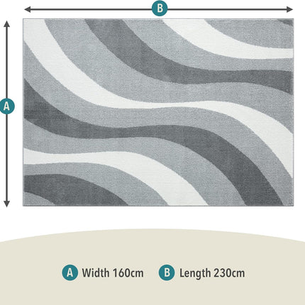 Medium Area Rug 160x230cm Swirl Pattern Vibrant Short Pile Natural