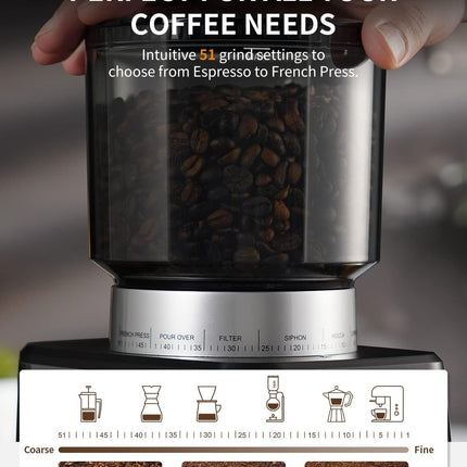 Conical Burr Coffee Grinder Electric 51 Settings with Timer Touchscreen Shardor