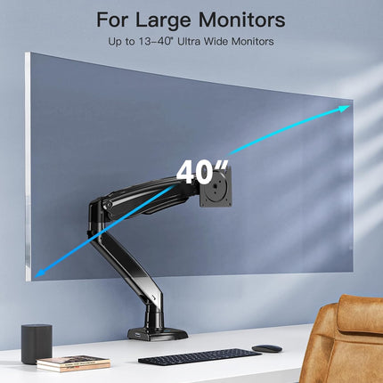 HUANUO Single Monitor Arm 13–40", Desk Mount with USB, VESA 75/100