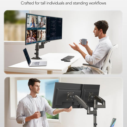 Dual Monitor Stand 13 to 32 Inch Taller Adjustable Long Arm Desk Mount HUANUO