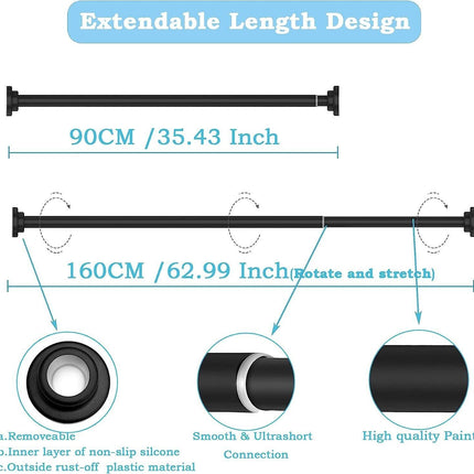 Shower Curtain Rod Extendable Stainless Steel No Rust 90-160cm Window