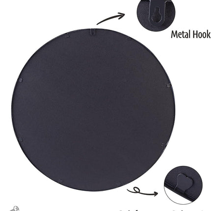 Round Wall Mirror 50x50cm Metal Frame Black Bathroom Living Room Decor ZENIDA