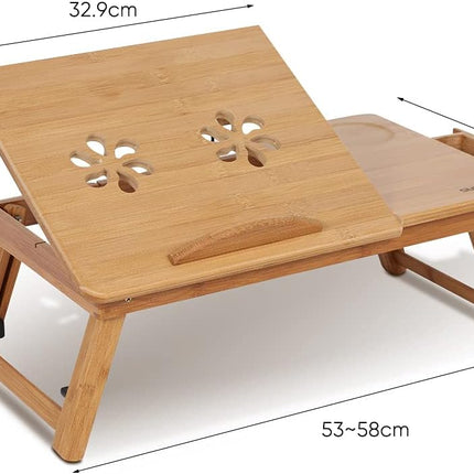 Bamboo Laptop Desk Adjustable Bed Tray with Drawer Cup Slot and Vent Ejoyous
