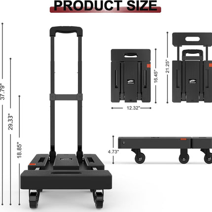 Folding Hand Truck 230KG Portable Dolly 6 Wheel Trolley Black SOLEJAZZ