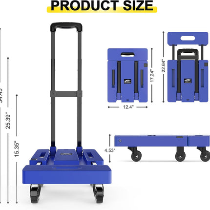 Folding Hand Truck 500LB, 6-Wheel Luggage Cart for Office & Travel SOLEJAZZ