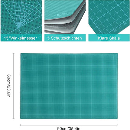 A1 PVC Cutting Mat 60x90cm – 5-Ply Self-Healing Desk Pad, Double-Sided, Green