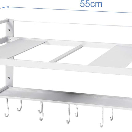 Wall Mounted Microwave Rack – 2-Tier Aluminum Shelf with Guard Rail 21.6in