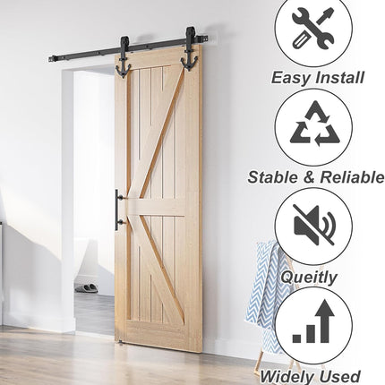 Sliding Barn Door Kit 7FT Heavy Duty Anchor Shaped Black Track SANKEYTEW