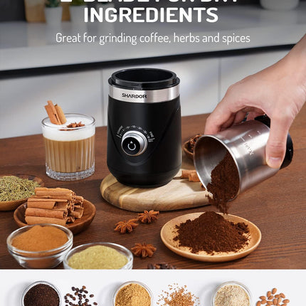 Coffee Grinder Electric 70g with 2 Stainless Steel Cups Spice Nuts SHARDOR