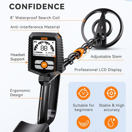 Metal Detector Waterproof Gold Detecting LCD Display 4 Modes SUNPOW