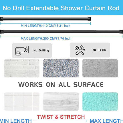 Shower Curtain Rod Extendable No Screws 2PCS 50-80cm Window Doorway