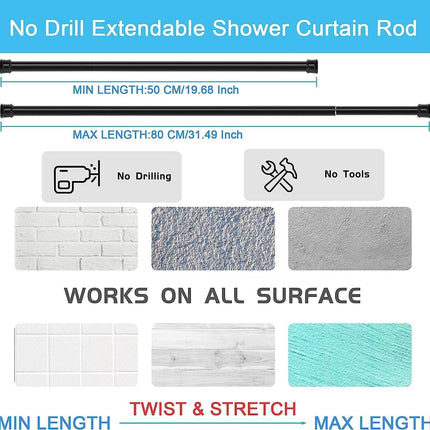 Shower Curtain Rod No Drill Extendable Anti Slip 2PCS 50-80cm Aiitomg
