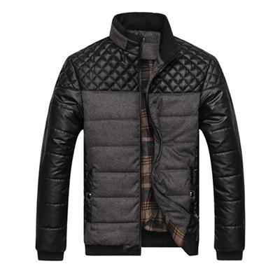 Winter Fashion Men's Jackets and Coats Outerwear 4XL PU Patchwork Stitching Self-cultivation Collar