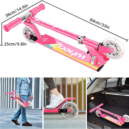 Kids Kick Scooter 2 Wheel Folding with LED Light Up Wheels WheoZ