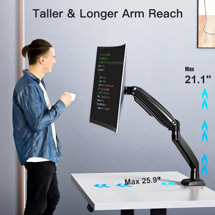HUANUO Single Monitor Arm 13–40", Desk Mount with USB, VESA 75/100