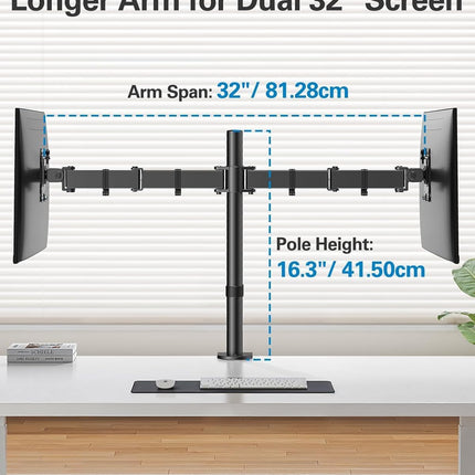 HUANUO Dual Monitor Stand 14–32", Desk Mount Arm, VESA 75/100