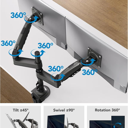 Dual Monitor Stand 13 to 32 Inch Taller Adjustable Long Arm Desk Mount HUANUO