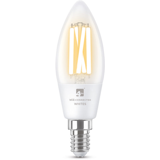 4lite WiZ Connected C35 Candle Filament White WiFi LED Smart Bulb - E14 Small Screw