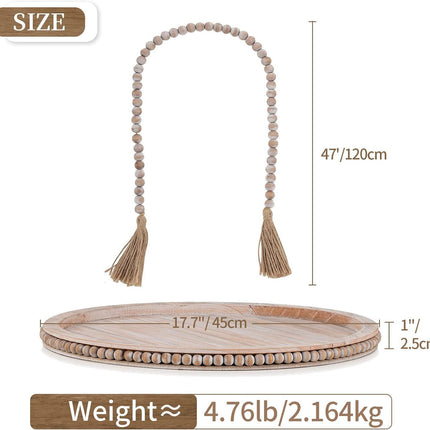 Round Decorative Wooden Tray 18 Inch Beaded Table Centerpiece HANOBE