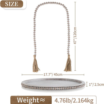 Round Decorative Wooden Tray 18 Inch Beaded Table Centerpiece HANOBE