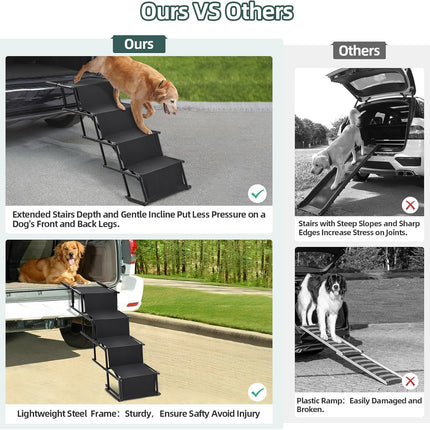 Foldable Dog Ramp Adjustable Non Slip Pet Steps For Car Bed 176lbs Fellie