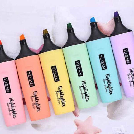 YISAN Bright Pastel Highlighters 6-Color Set for Creative Colourful Marker Set