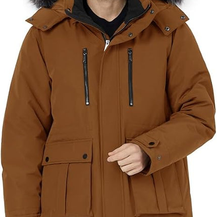 Mens Long Winter Puffer Jacket Windproof Cotton Padded Brown Size S