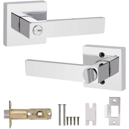 Interior Privacy Door Lever Brushed Nickel Square Handle Bathroom Bedroom Probrico
