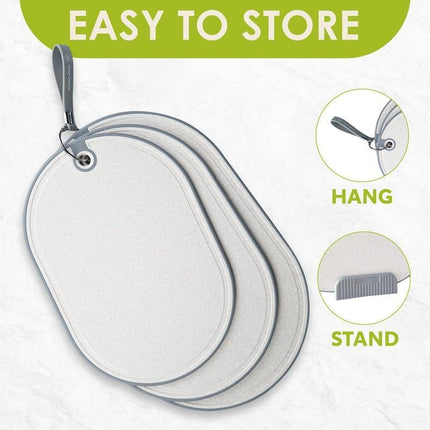 Grey Plastic Chopping Board Set 3-Piece - Non Slip, Handles, Kitchen Prep