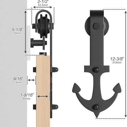 Sliding Barn Door Kit 7FT Heavy Duty Anchor Shaped Black Track SANKEYTEW