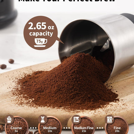 Electric Coffee Grinder 75g with Removable Stainless Steel One Bowl SHARDOR