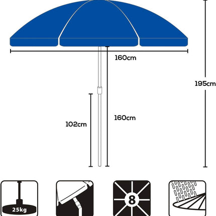 Sekey® 1.6m Tilting Beach Umbrella, UV20+ Sunscreen, Portable with Cover - Blue