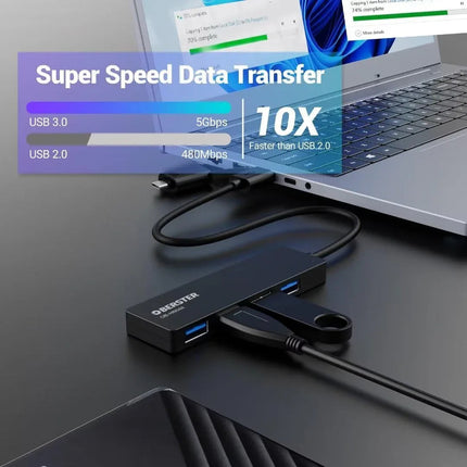 4-Port USB C and A Hub Splitter Ultra Slim Fast 5Gbps data for Mac Windows Linux