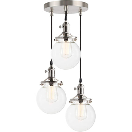 3 Light Pendant Chandelier Vintage Industrial Globe Glass E27 Phansthy