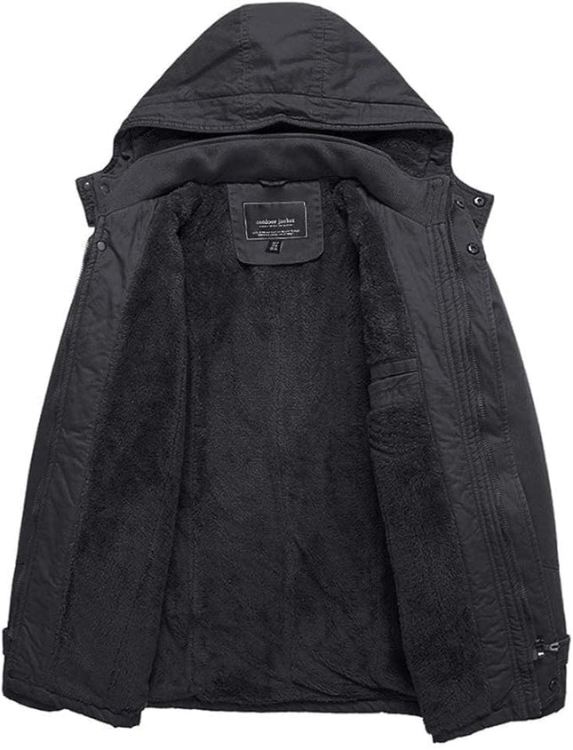 Mens Military Tactical Fleece Jacket Hooded Cotton Warm, Grey, Size L