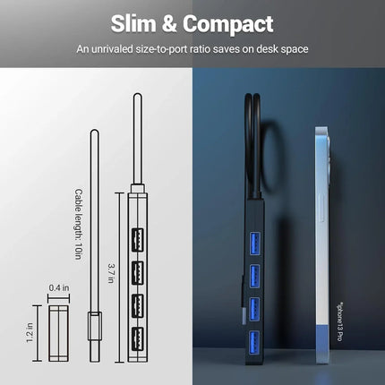 4-Port USB 3.0 Hub for High-Speed Data Transfer Laptop for Mac Windows Linux