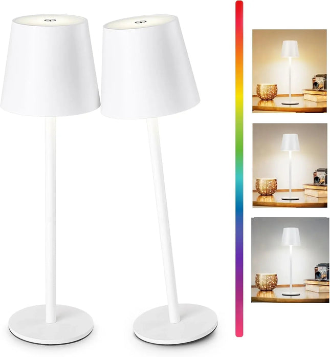 Rechargeable RGB LED Table Lamps Touch Dimmable 2 Pack IP54 White Indoor/Outdoor