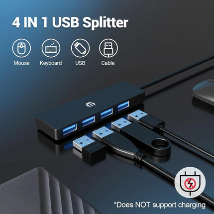 4-Port USB 3.0 Hub for High-Speed Data Transfer Laptop for Mac Windows Linux