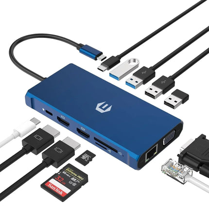 12-in-1 USB-C Docking Station Triple Display HDMI DP VGA GB Ethernet PD Hub
