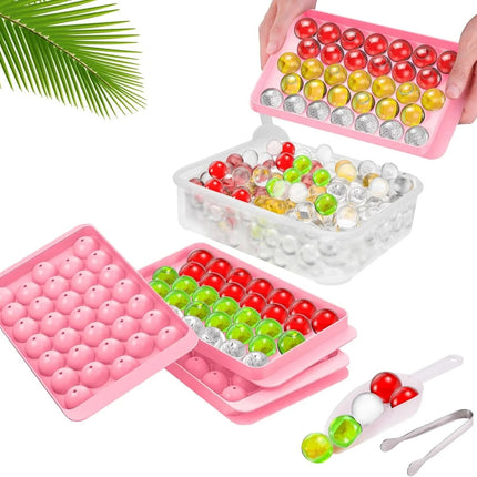 Ice Cube Tray Reusable With Container Scoop & Tongs BPA Free Makes 66 Ice Balls